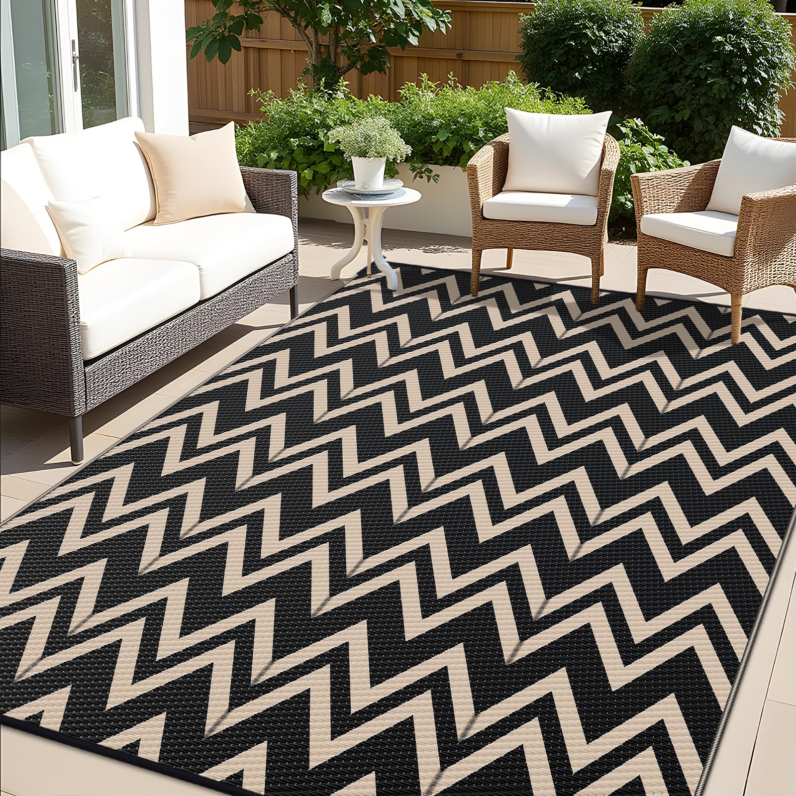 OLANLY Waterproof Outdoor Rug 6x9 ft Clearance, Reversible Outdoor Plastic Straw Rug, RV Mat, Indoor Outdoor Carpet for Patio, C