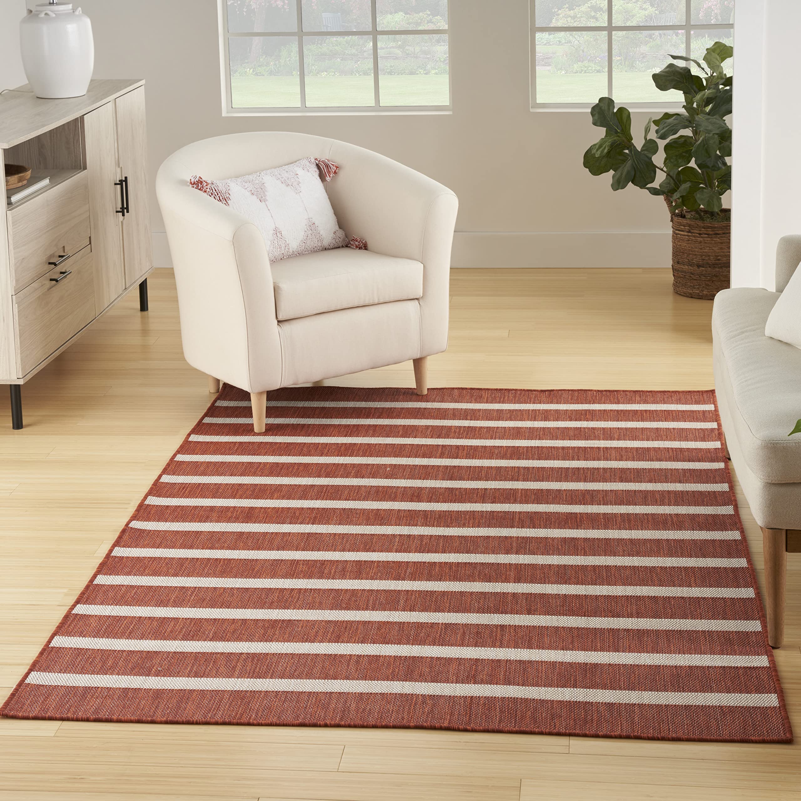 Nourison Positano Indoor/Outdoor Terracotta 5 x 7 Area Rug, Easy Cleaning, Non Shedding, Bed Room, Living Room, Dining Room, D