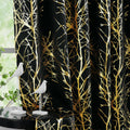 FMFUNCTEX 100% Blackout Curtains for Bedroom, Gold Foil on Black Curtains 84 Inches Long Curtains for Living Room, Metallic Tree