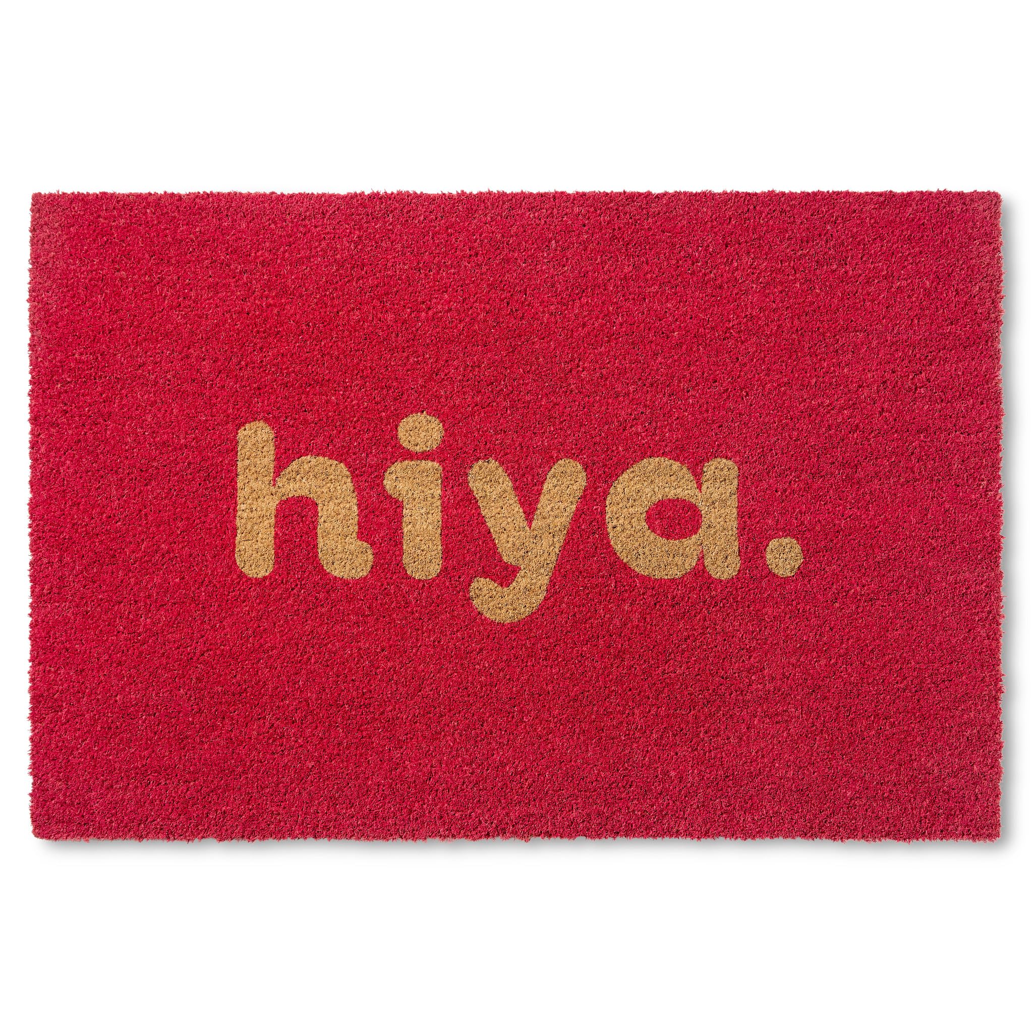 TOWN & COUNTRY TERRA Hiya Painted Welcome Door Mat, Natural Coir, Heavyweight, Non-Slip Entryway Mat, Red, 18x30