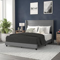 Flash Furniture Hollis Upholstered Platform Bed - Gray Faux Linen Wingback Headboard - Queen - Mattress Foundation with Slatted 
