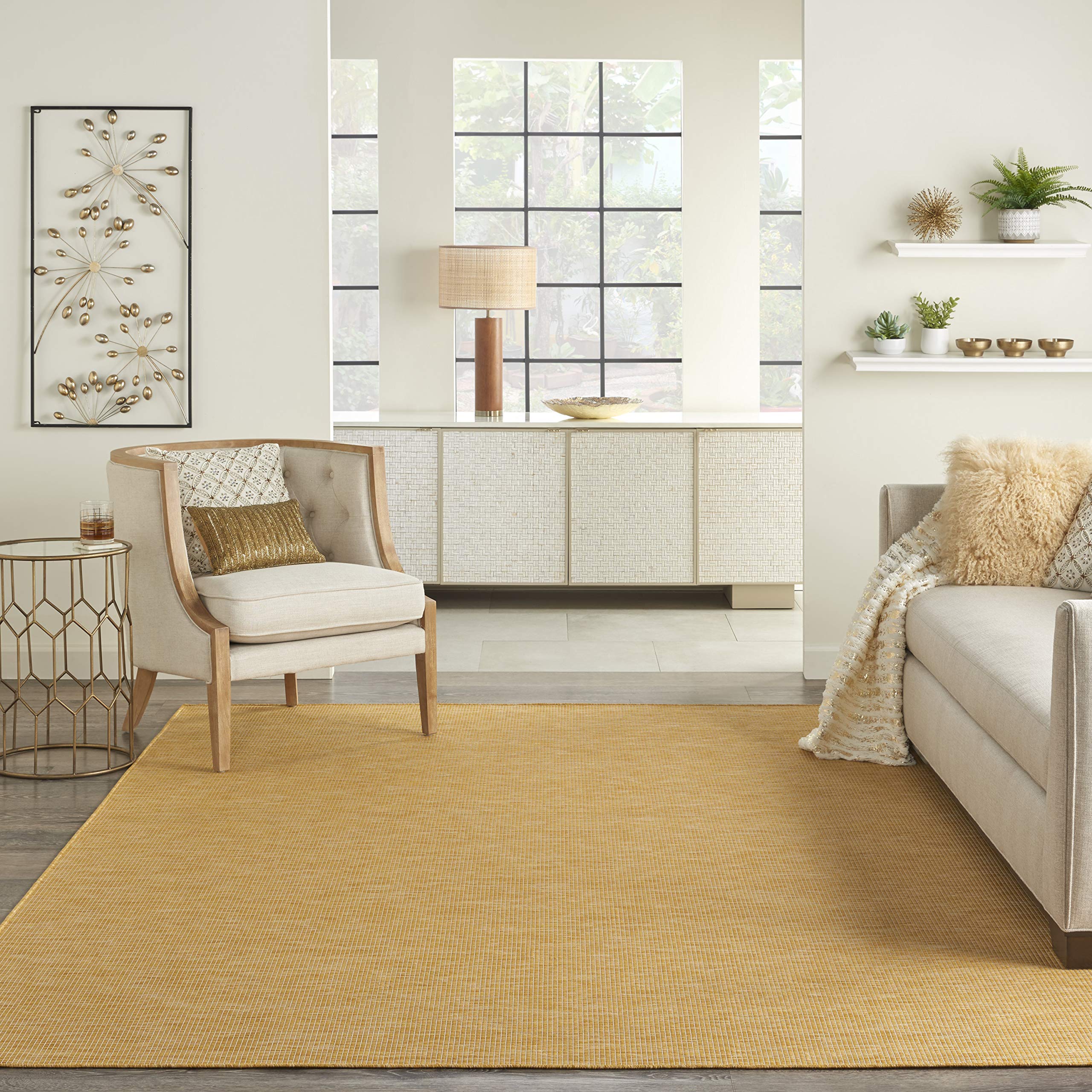 Nourison Positano Indoor/Outdoor Yellow 5 x 7 Area Rug, Easy Cleaning, Non Shedding, Bed Room, Living Room, Dining Room, Backy