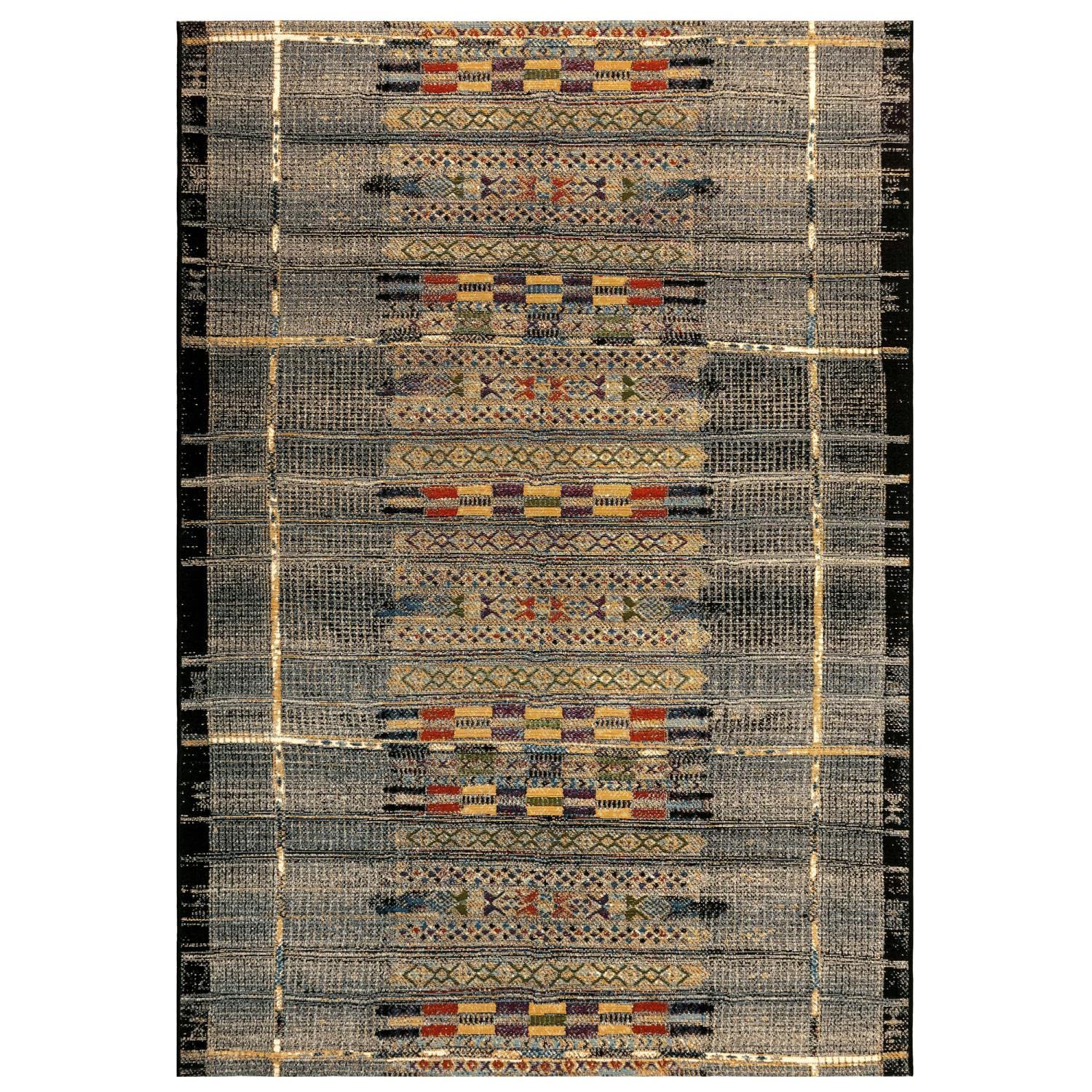 Liora Manne Marina Low Profile Durable Indoor/Outdoor Woven Rug- Tribal Stripe Black 111 x 76