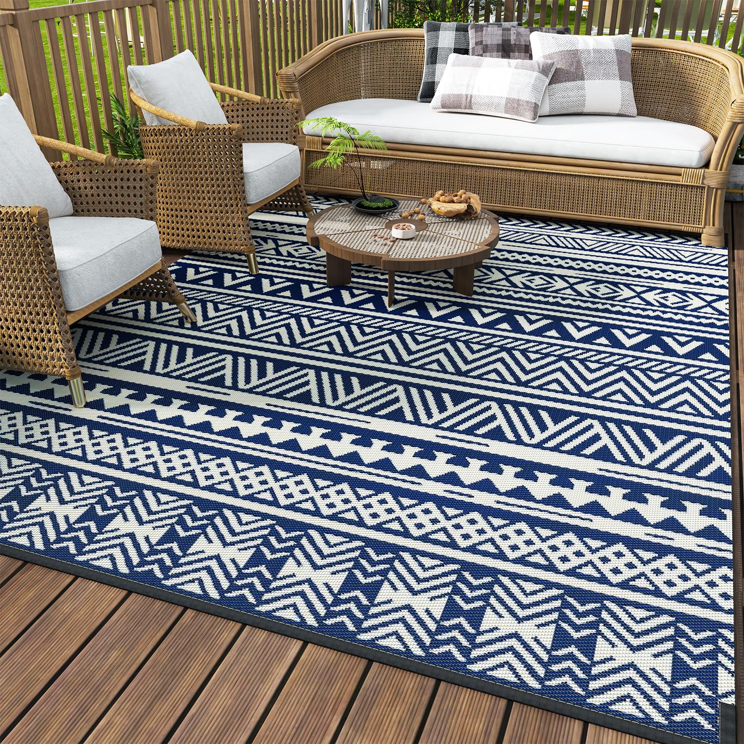 MontVoo Outdoor Rug Carpet Waterproof 6x9 Outdoor Patio Rug Mat Reverisble Plastic Straw Outdoor Rug for RV Camping Picnic Beach