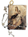 Blessed Virgin Mary Our Lady of Mount Carmel Tapestry Icon Rosary Pouch 5 3/8 Inch, Keepsake Holder