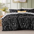Bedsure Full Comforter Set - Black Comforter, Cute Floral Bedding Comforter Sets, Gifts for Woman, 3 Pieces, 1 Soft Reversible B