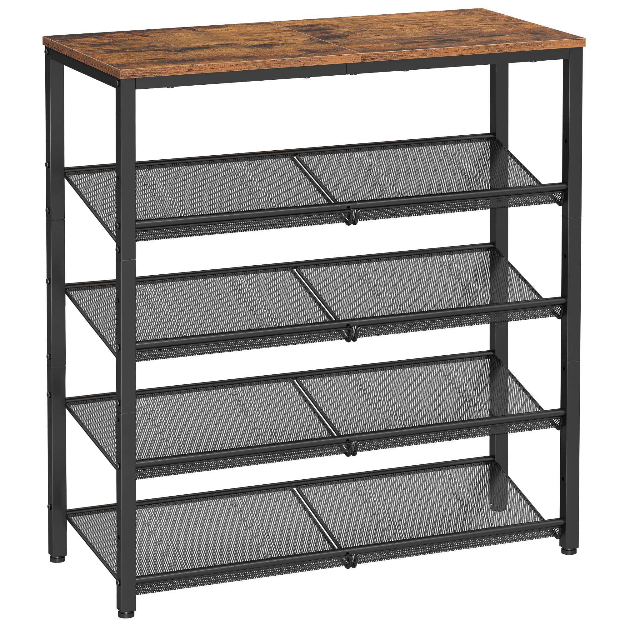 VASAGLE Shoe Rack for Entryway, 5 Tier Shoe Storage Shelves, 16-20 Pairs Shoe Organizer, with Sturdy Wooden Top and Steel Frame,