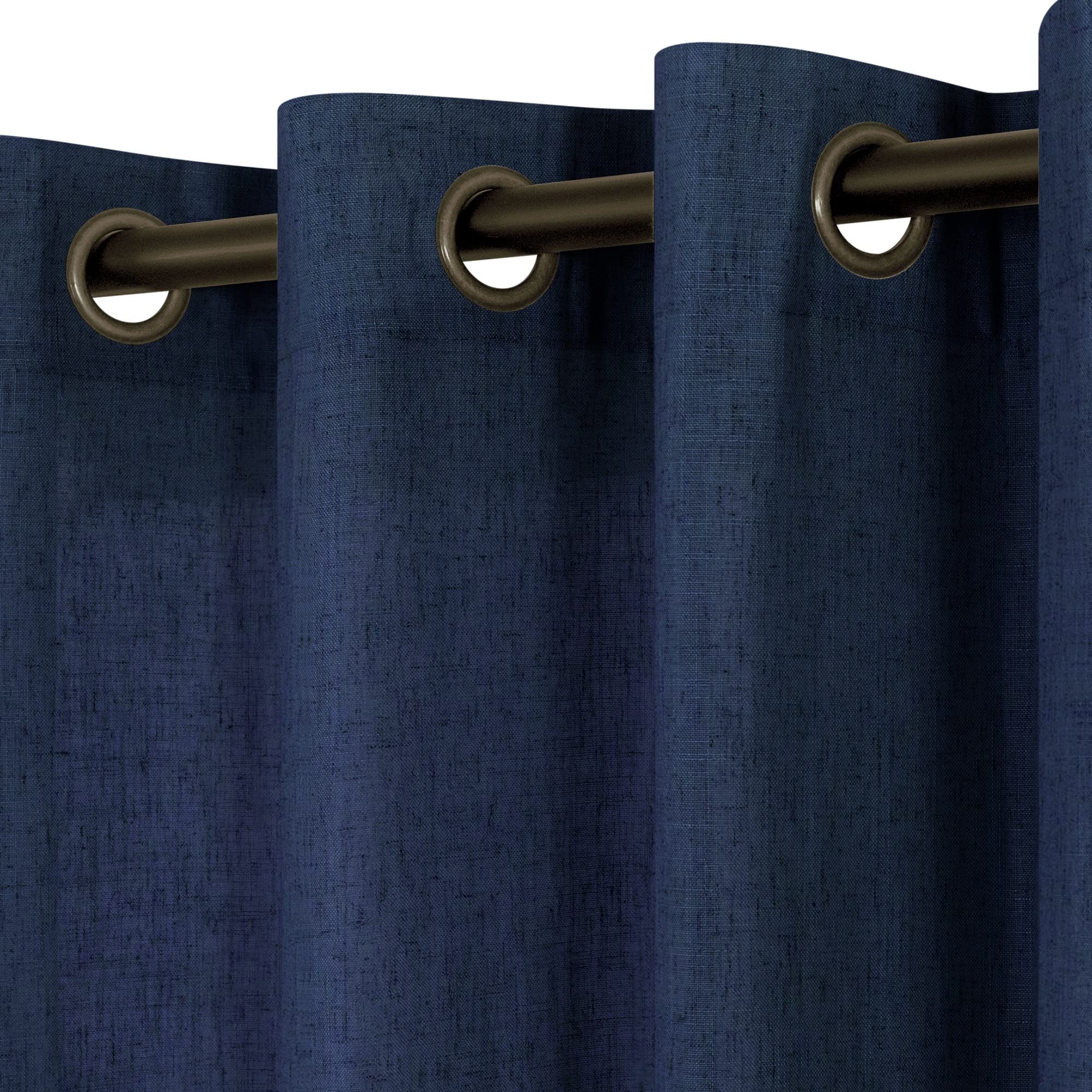 KOUFALL Navy Blue Linen Curtains for Living Room 84 Inch Length Bronze Grommet Semi Sheer Midnight Dark Blue Curtains for Boys B