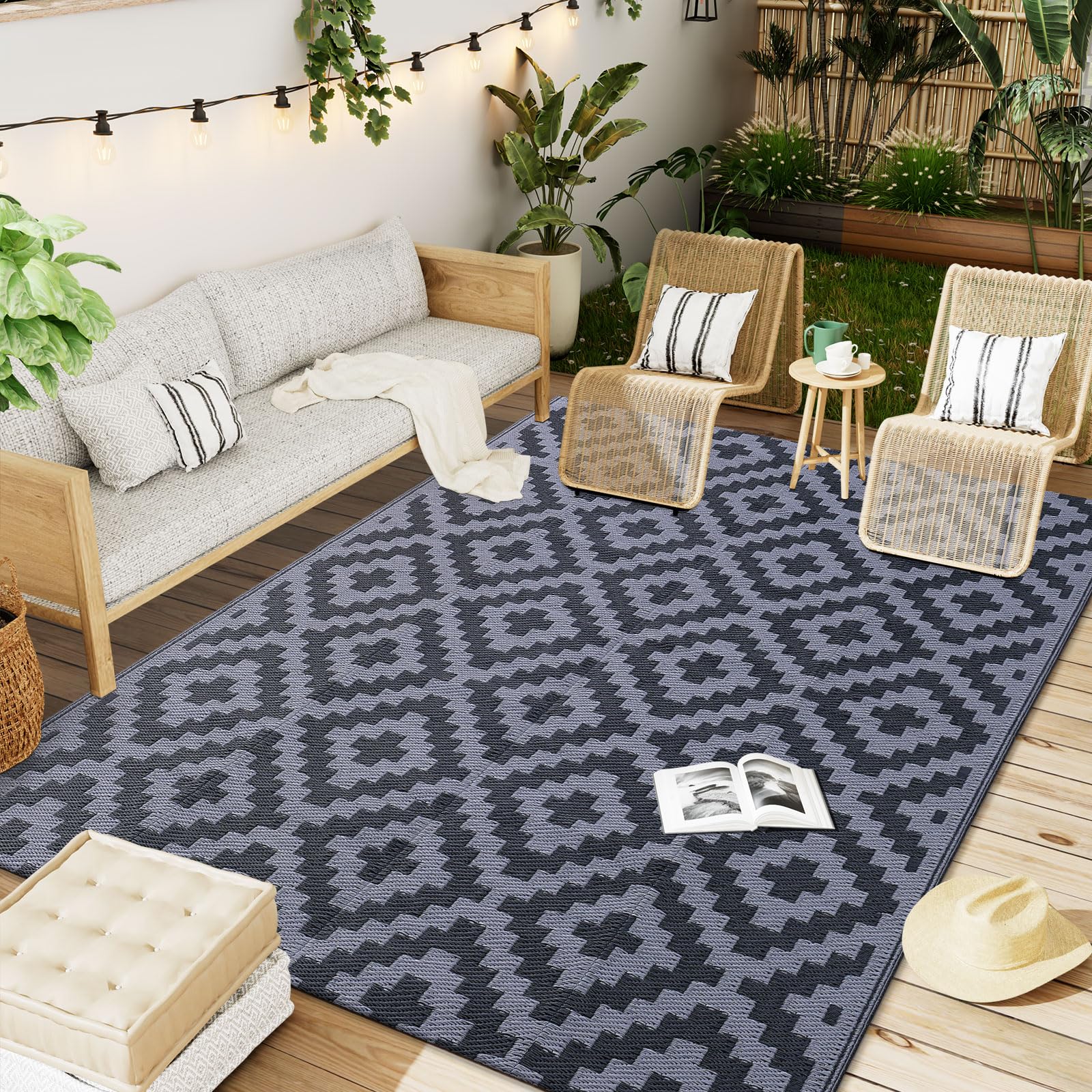OLANLY Waterproof Outdoor Rug 5x8 ft, Reversible Plastic Straw Patio Rug for Camping, RV Mat Outside, Indoor Outdoor Carpet for 