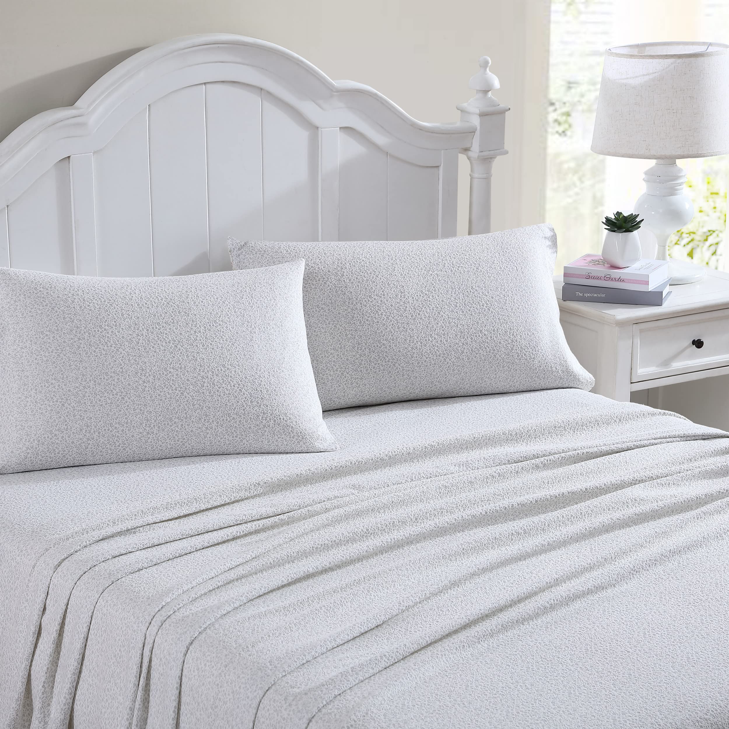 Laura Ashley Home - Full Sheets, Cotton Flannel Bedding Set, Brushed for Extra Softness & Comfort (Chelsie Vine Grey, Full), Che