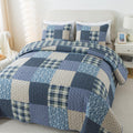 SLPR Blue Symphony Cotton Pieced Quilt Set - Twin with 1 Sham, Farmhouse Patchwork Quilted Bedspread with Check and Plaid Patter