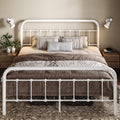 Allewie Full Size Metal Platform Bed Frame with Victorian Style Wrought Iron-Art Headboard/Footboard, No Box Spring Required,Whi