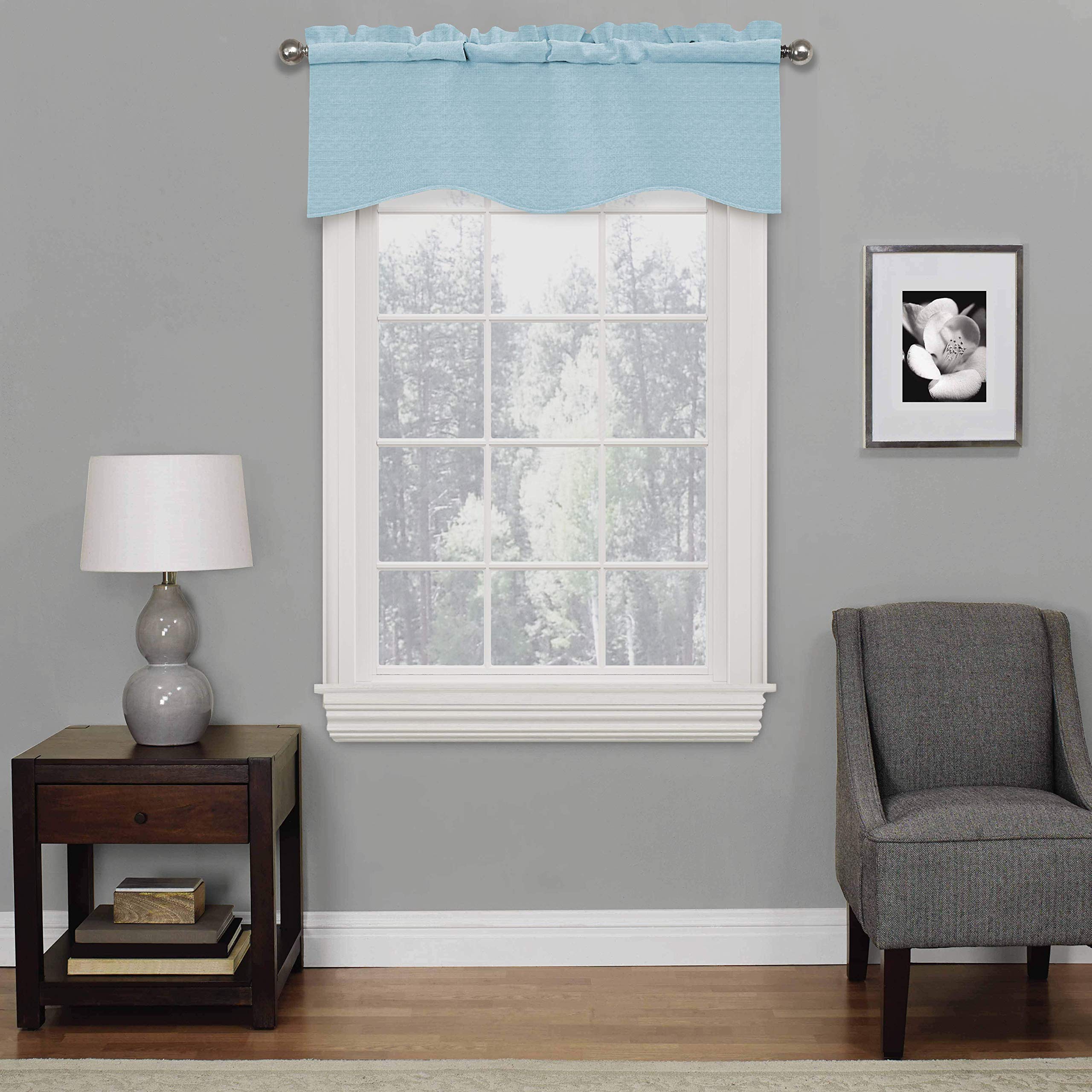 ECLIPSE Kendall Modern Scalloped Valance Rod Pocket Window Curtain for Kitchen or Bathroom, 42 x 18, Sterling Blue
