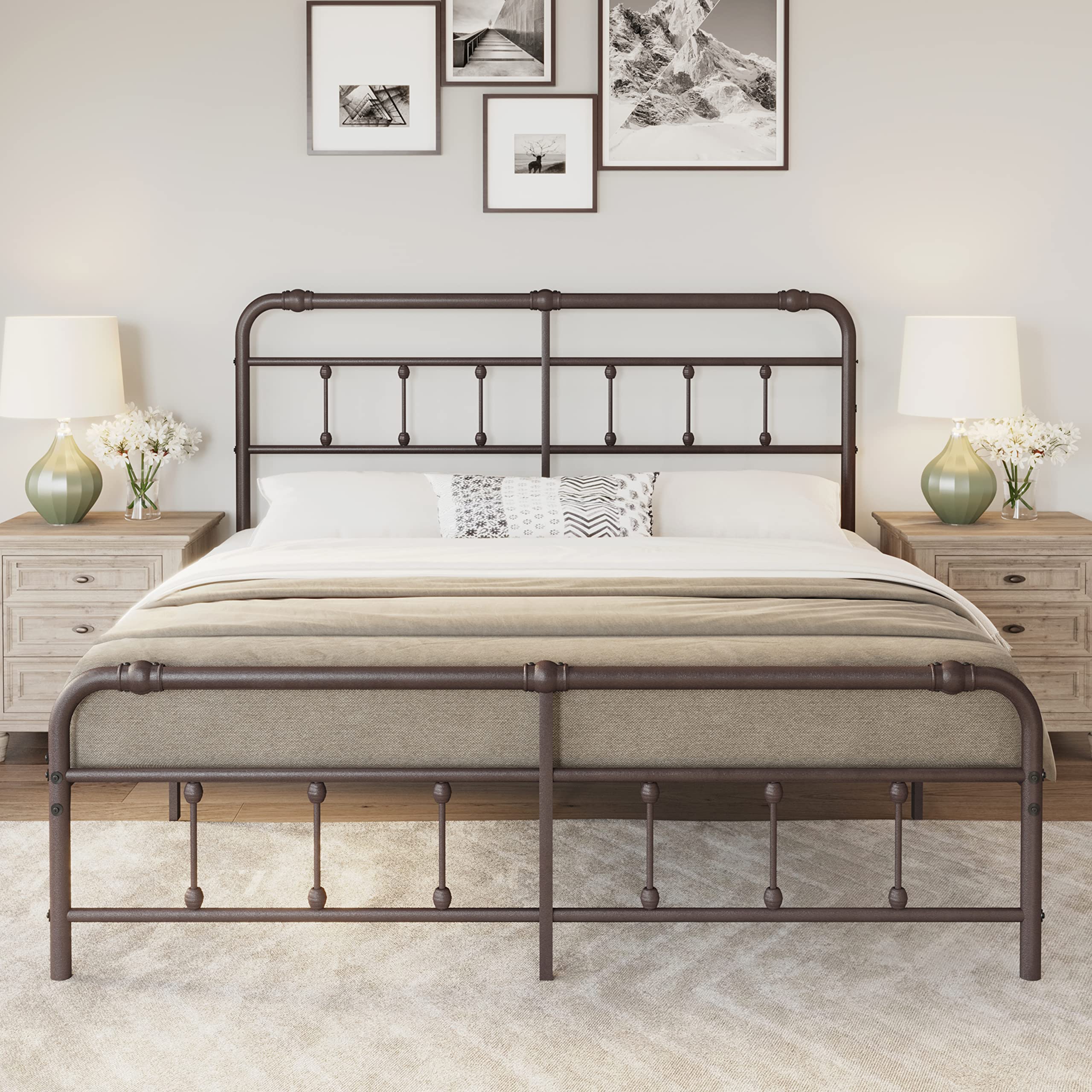 Debercu King-Bed-Frame with-Headboard and Footboard - Platform Metal Slats Mattress Foundation,No Box Spring Needed, Easy to Ass