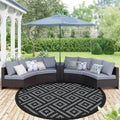 GENIMO 8 Round Outdoor Rug for Patios Clearance, Reversible Plastic Straw Rugs, RV Camping Mat for Camper, Balcony, Backyard, P