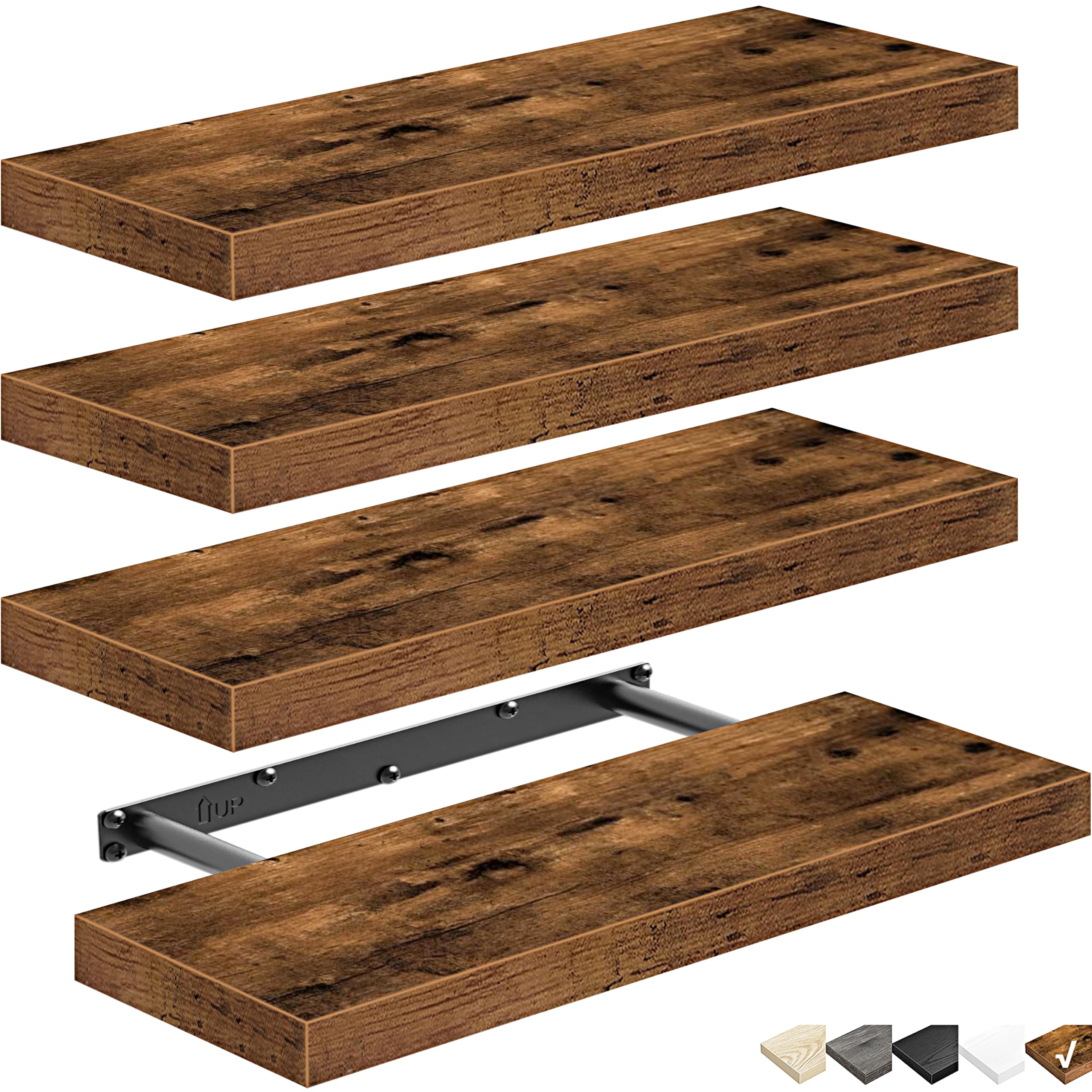 QEEIG Floating Shelves for Wall Bathroom Shelf Bedroom Kitchen Living Room Farmhouse Small Book Shelf 16 inch Set of 4, Brown (0