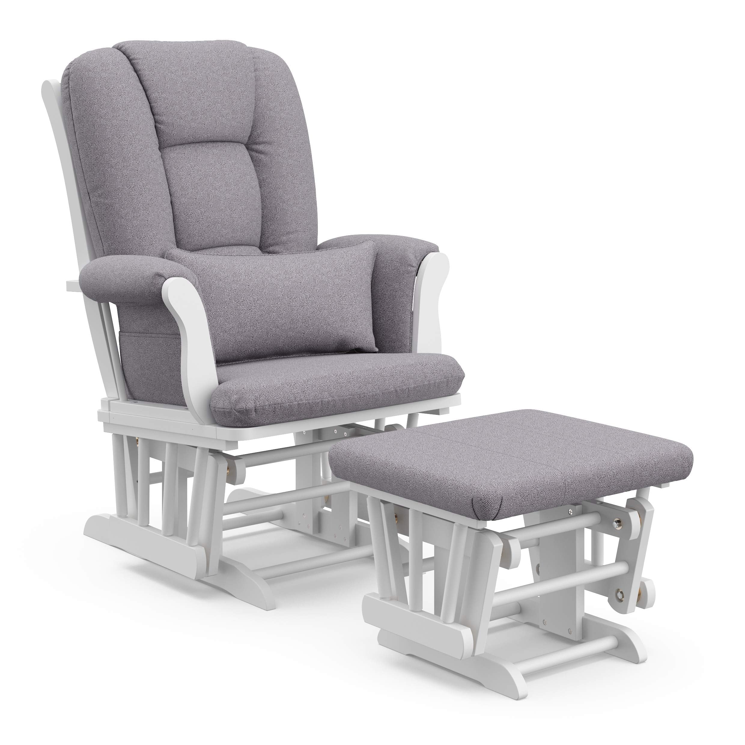 Storkcraft Tuscany Custom Glider and Ottoman with Free Lumbar Pillow (White/Slate Gray Swirl) - Cleanable Upholstered Comfort Ro