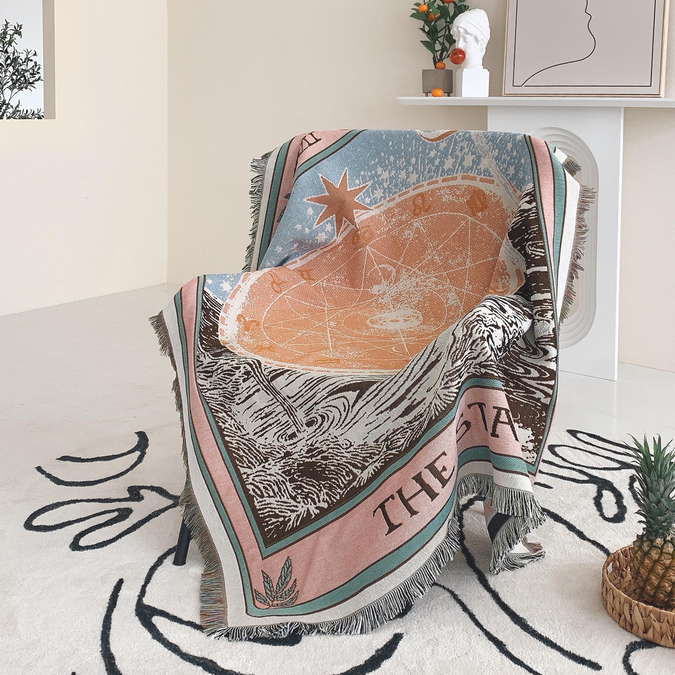 Shesyuki Boho Throw Blanket Reversible Cotton Bohemian Tapestry Hippie Room Decor Double Sided (Boho The Star 50x60)
