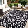OLANLY Outdoor Rug 8x10 ft Waterproof, Outdoor Plastic Straw Rug with Geometric Pattern Clearance, Reversible RV Mat for Patio, 