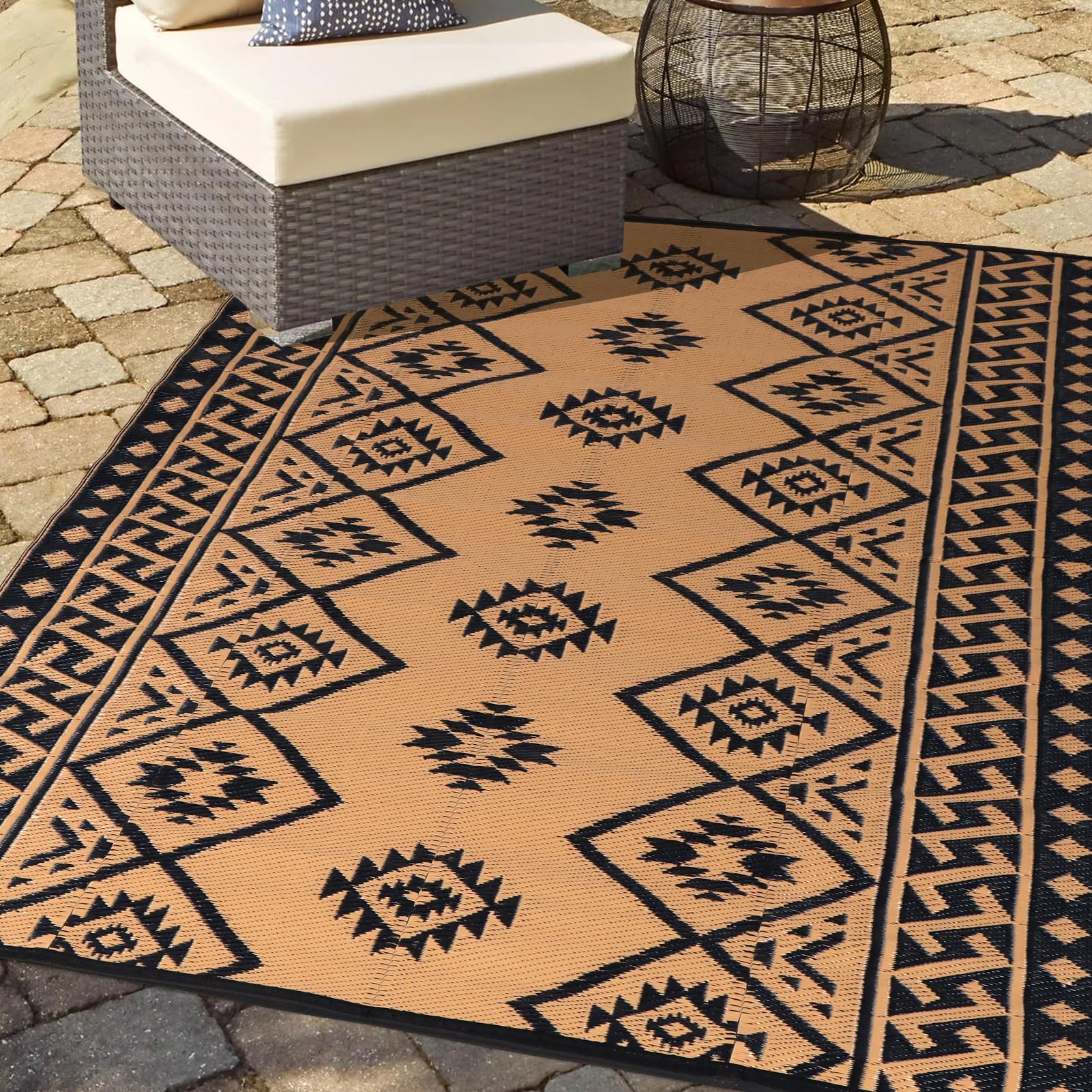 Outdoor Rugs - Reversible Mats, 5x8 Plastic Straw Rug for Patio Clearance Waterproof, Indoor Outdoor Area Rug Carpet for Outsi
