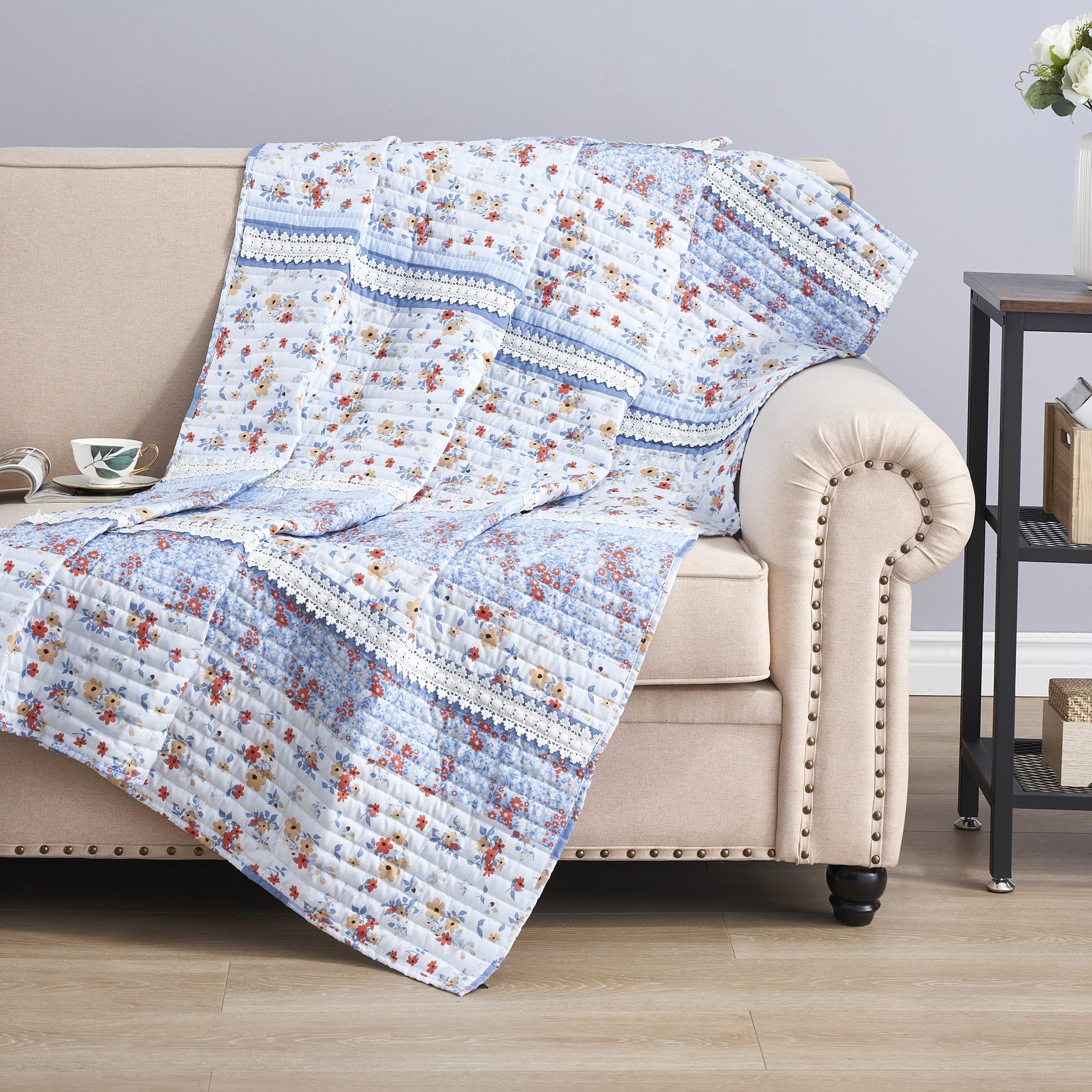 Greenland Home Betty Lace-Embellished White Throw Blanket,60 x 50 inches