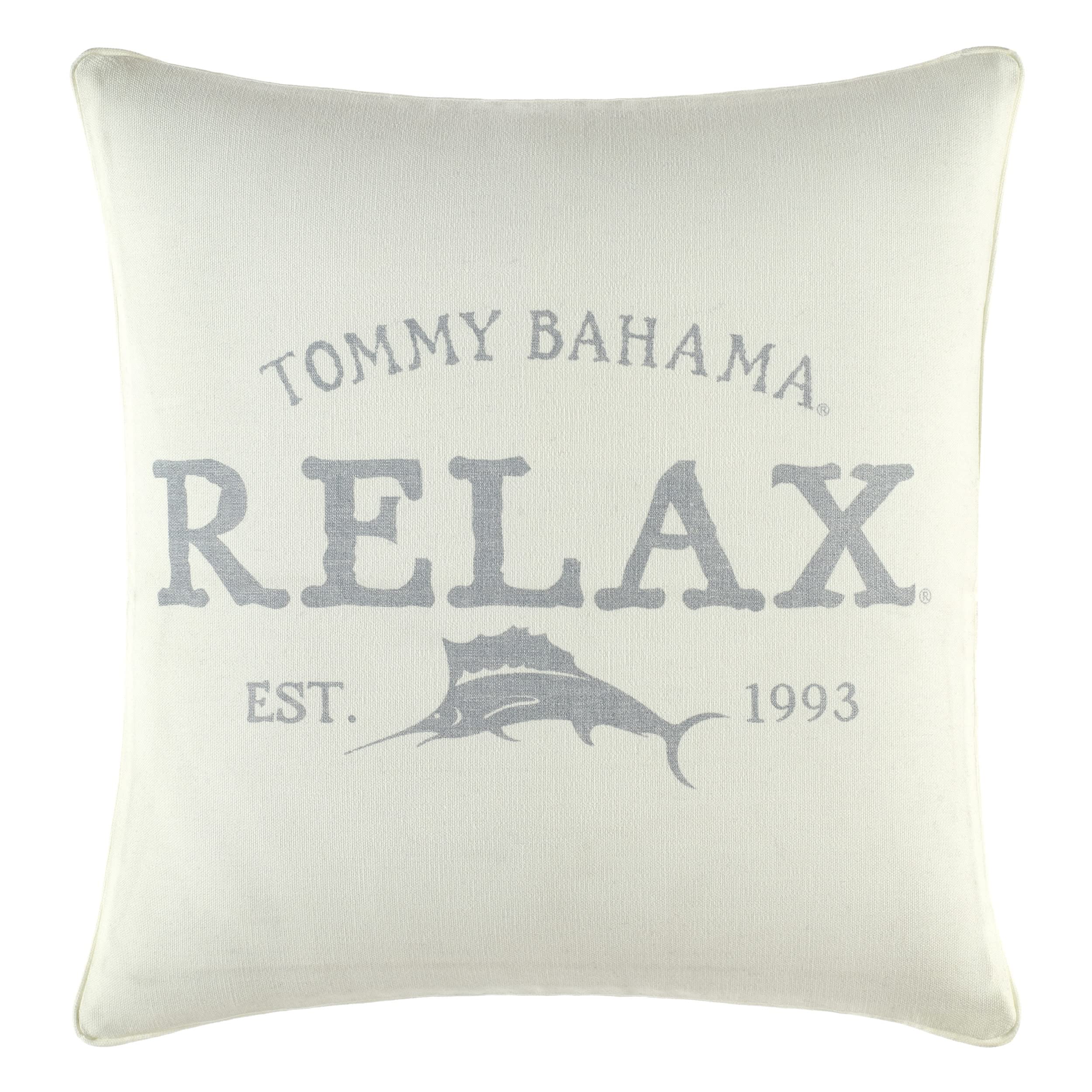 Tommy Bahama Throw Pillow Soft Cotton Zipper Closure, Stylish Home Decor for Bed or Couch, 18 L x 18 W, Relax Grey/Beige