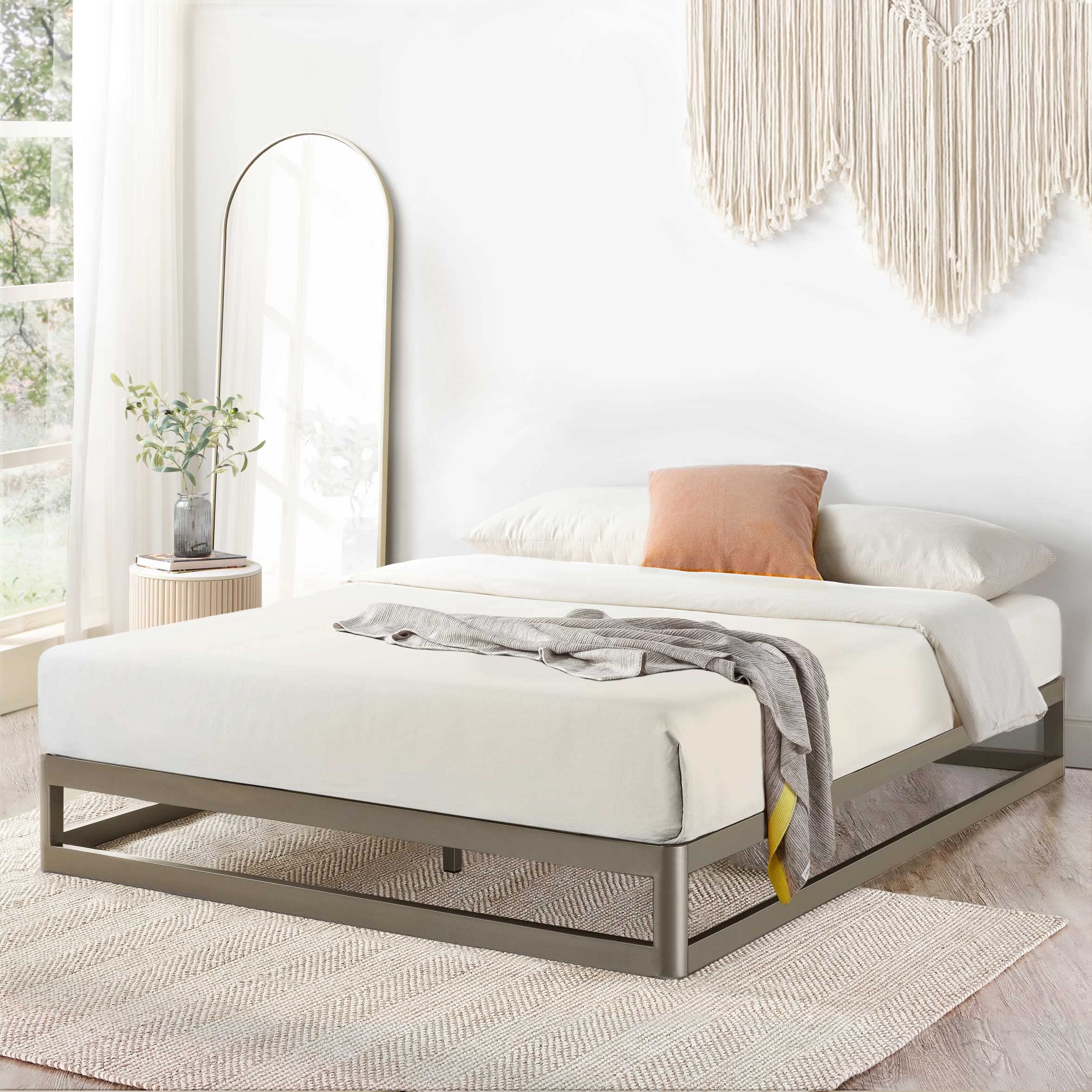 Mellow 9 Metal Platform Bed Frame w/Heavy Duty Steel Slat Mattress Foundation (No Box Spring Needed), Queen, Grey