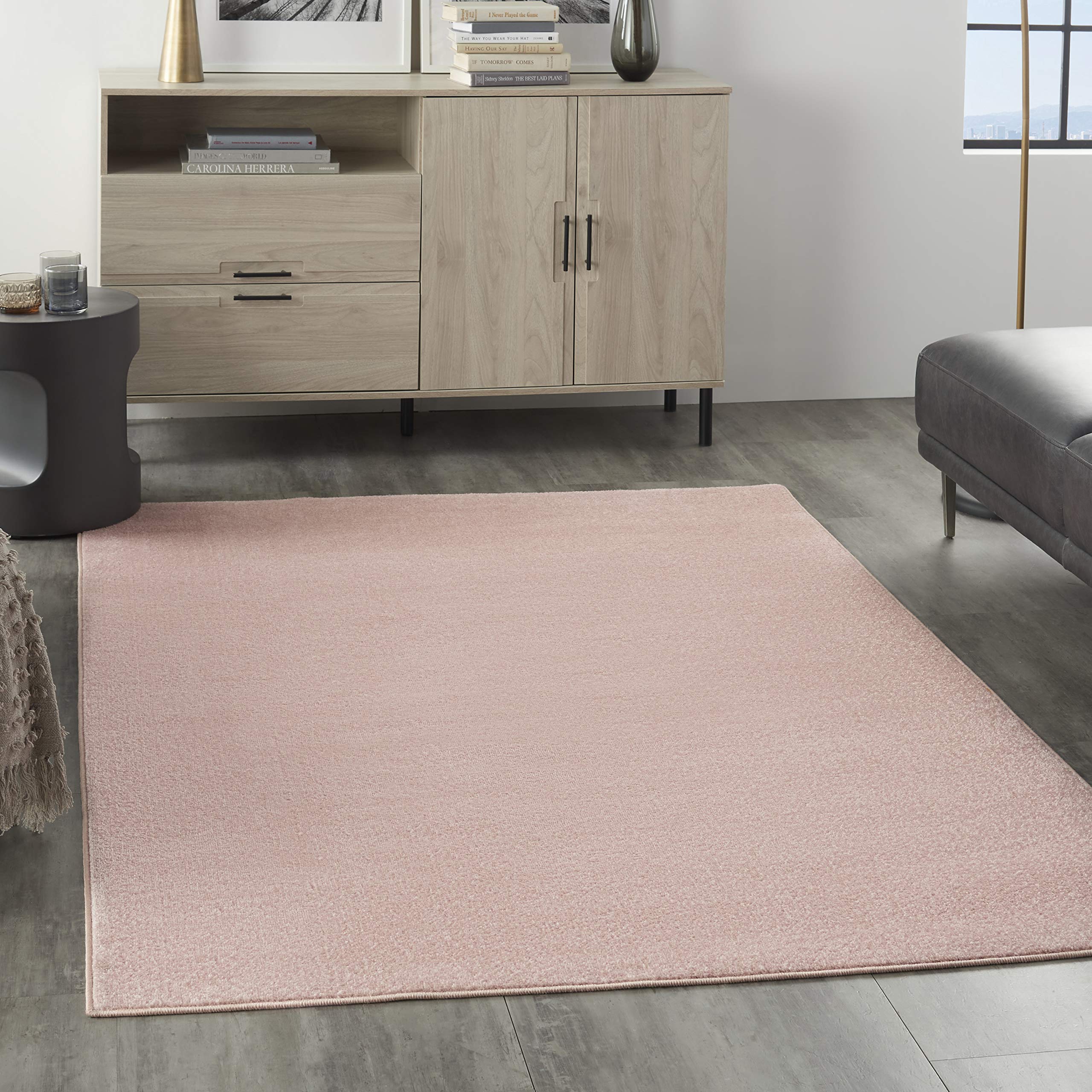 Nourison Essentials Indoor/Outdoor Pink 5 x 7 Area Rug, Easy -Cleaning, Non Shedding, Bed Room, Living Room, Dining Room, Back