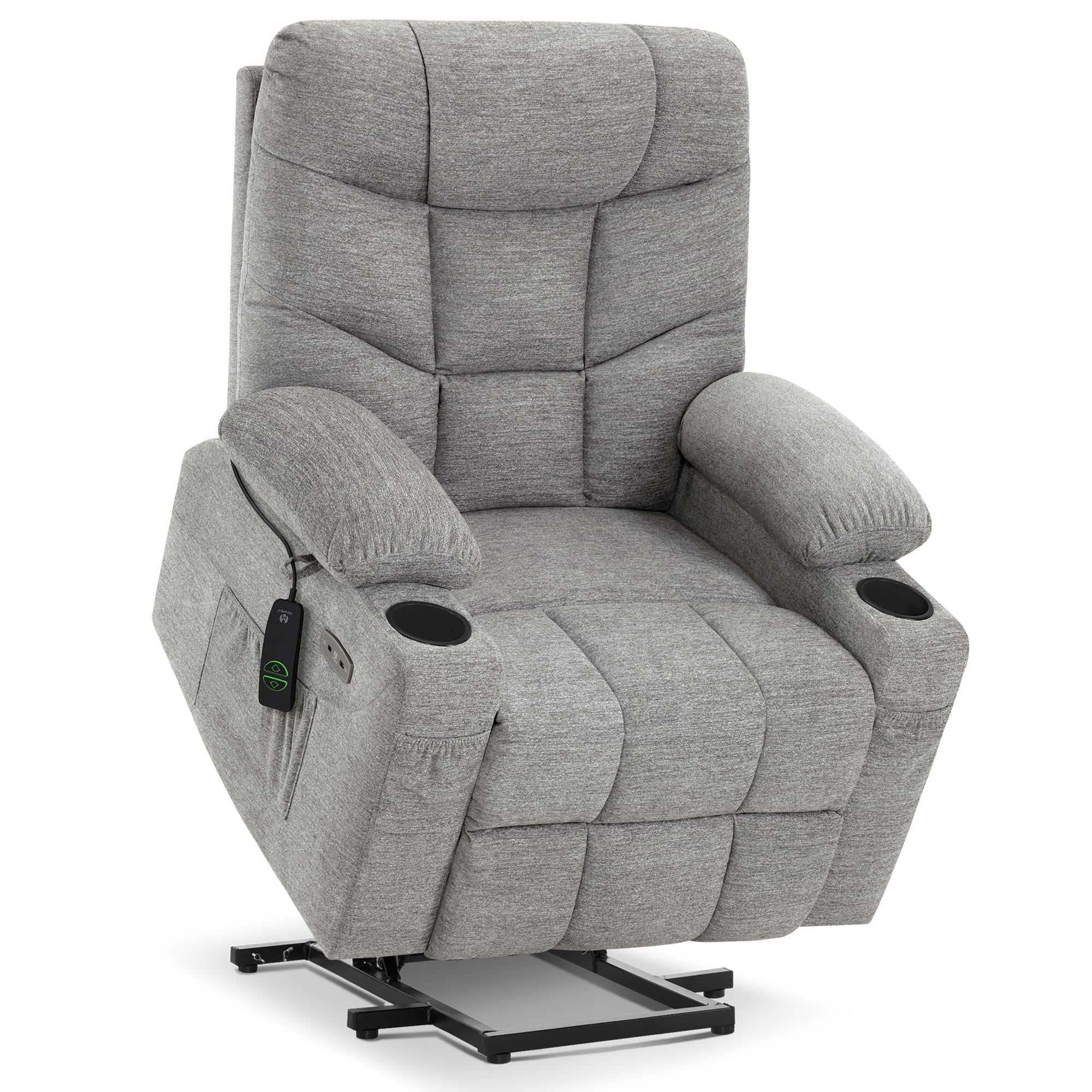 MCombo Power Lift Recliner Chair with Extended Footrest for Elderly People, Fabric 7287 (Light Grey, Medium-Regular)