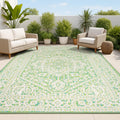 JONATHAN Y Medallion Weave Indoor Outdoor Area Rug 3X5 Cream/Green, Sinjuri Textured for Backyard, Patio, Porch, Easy-Cleaning, 