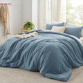 Bedsure Super King Size Comforter Set, Grayish Blue Soft Prewashed Bedding for All Seasons, 3 Pieces GentleSoft Bed Set, 1 Light