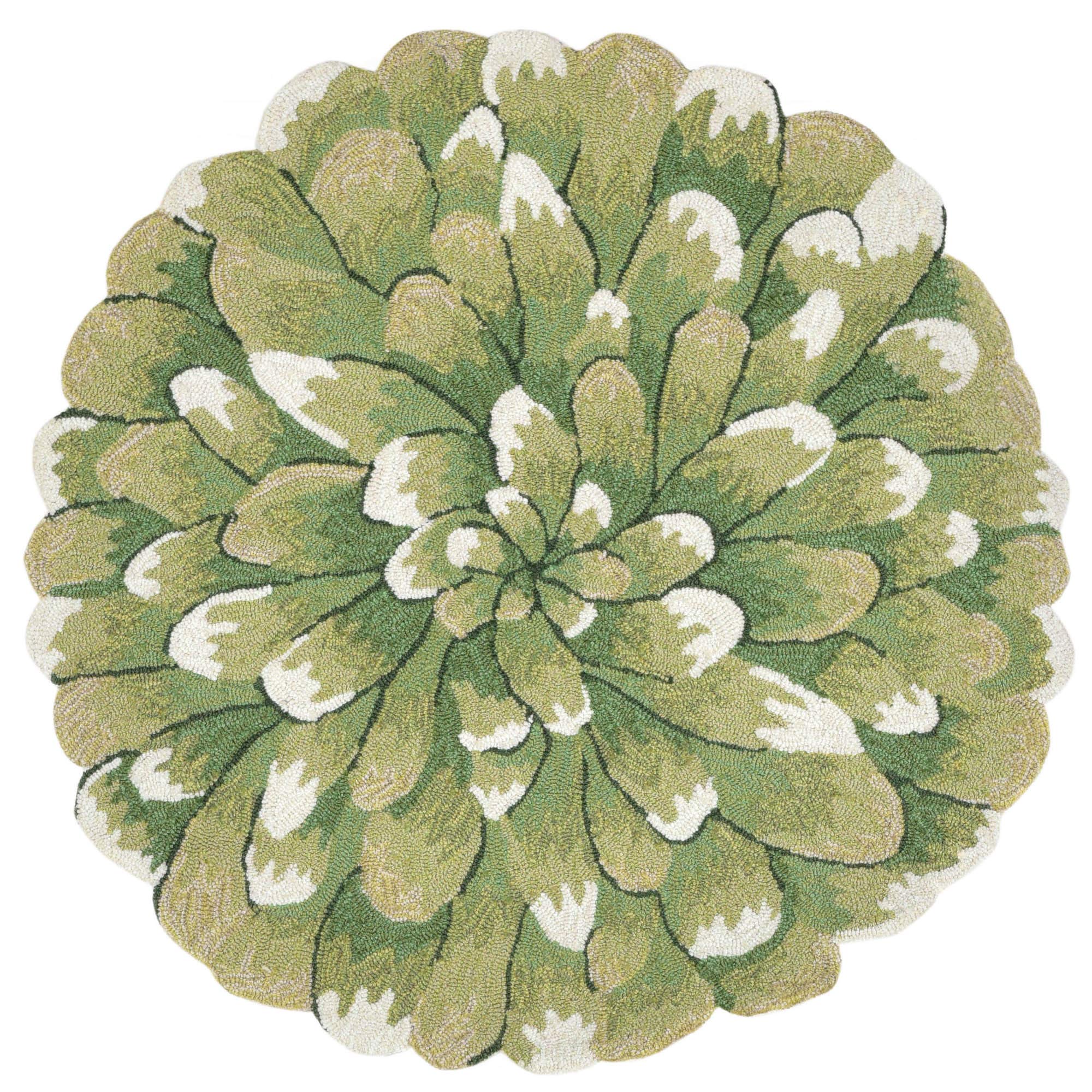 Liora Manne Frontporch Front Porch Flower Mum Green Indoor/Outdoor Round Rug, 3, Sage