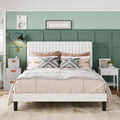 Allewie Full Bed Frame, Velvet Upholstered Platform Bed with Adjustable Vertical Channel Tufted Headboard, Mattress Foundation w