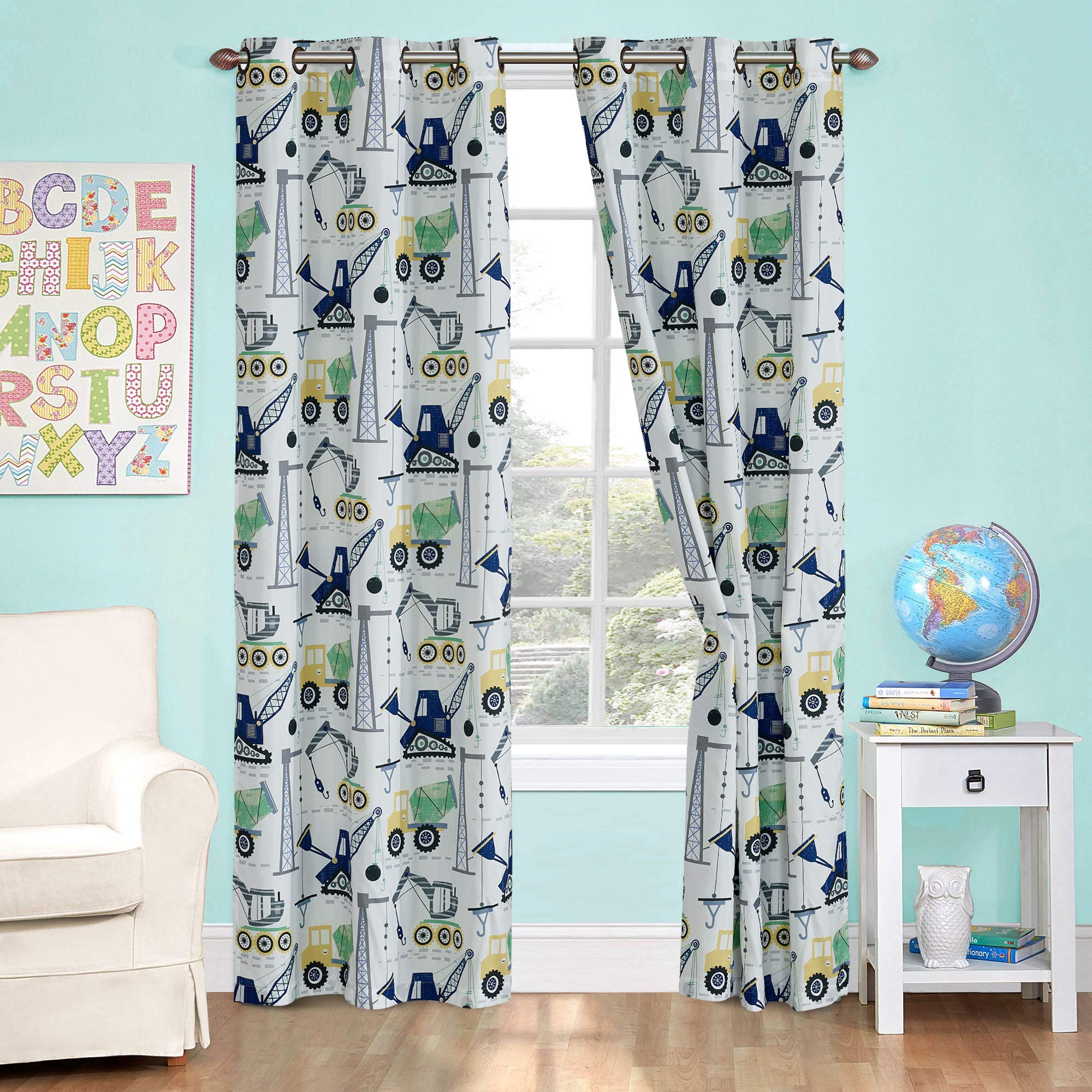 Kids Zone Home Linen 2 Panel Curtain Set with Grommet for Boys Girls Teens Bedroom Multicolor Set Construction Equipment Crane E