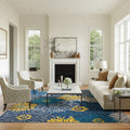 Nourison Passion Blue 9 x 12 Area Rug, Floral, Farmhouse, Easy Cleaning, Non Shedding, Bed Room, Living Room, Dining Room, Kit