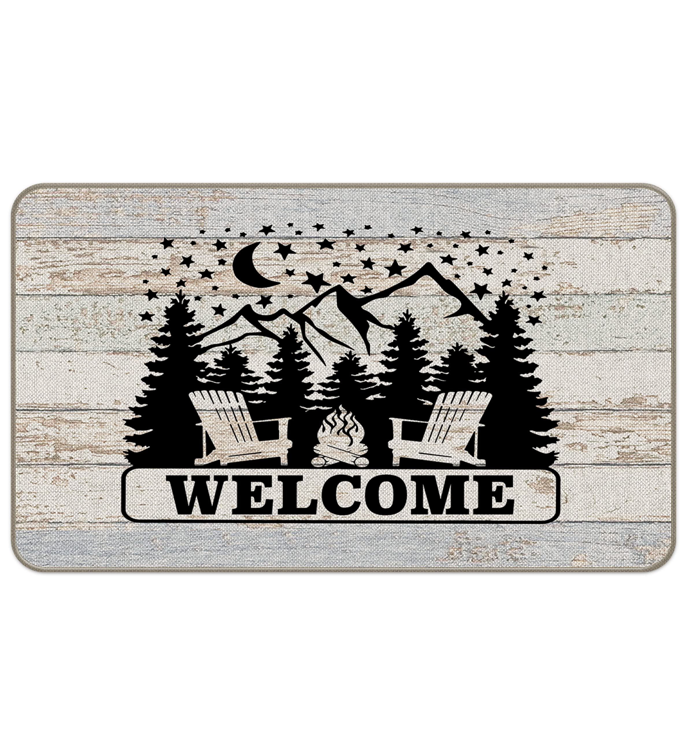 MIXDING Welcome Camper Forest Pine Tree Campfire Entrance Door Mat 17x30 Inch Doormats Decor, Home Rv Front Door Porch Outdoor I