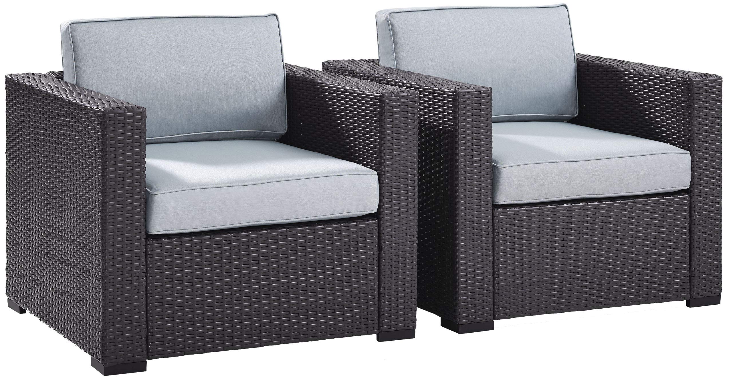 Crosley Furniture Biscayne 2-Piece Outdoor Chair Set, Wicker Patio Chairs for Conversation, Porch, Deck, Brown with Mist Cushion