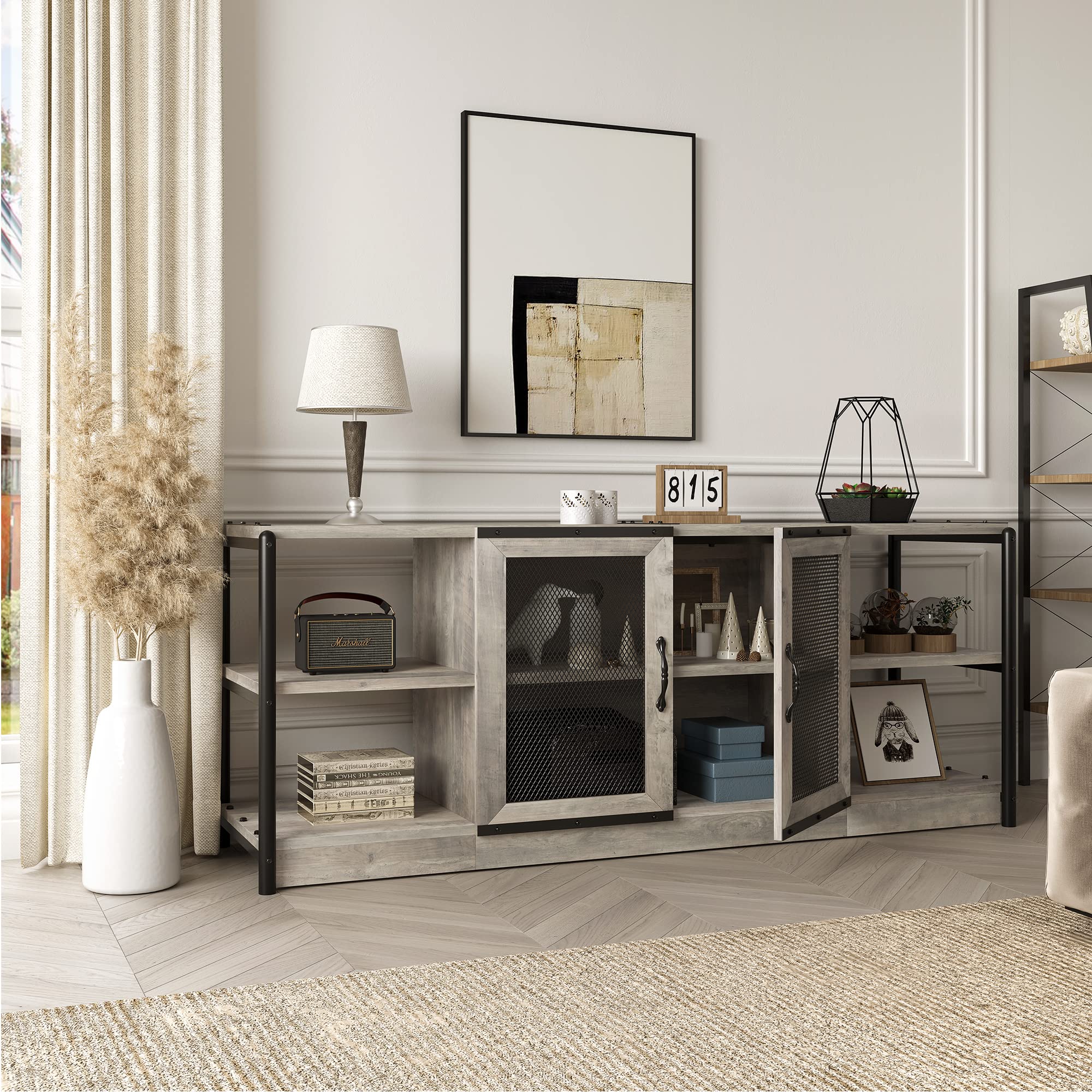 IDEALHOUSE TV Stand Industrial Entertainment Center, Rustic Grey