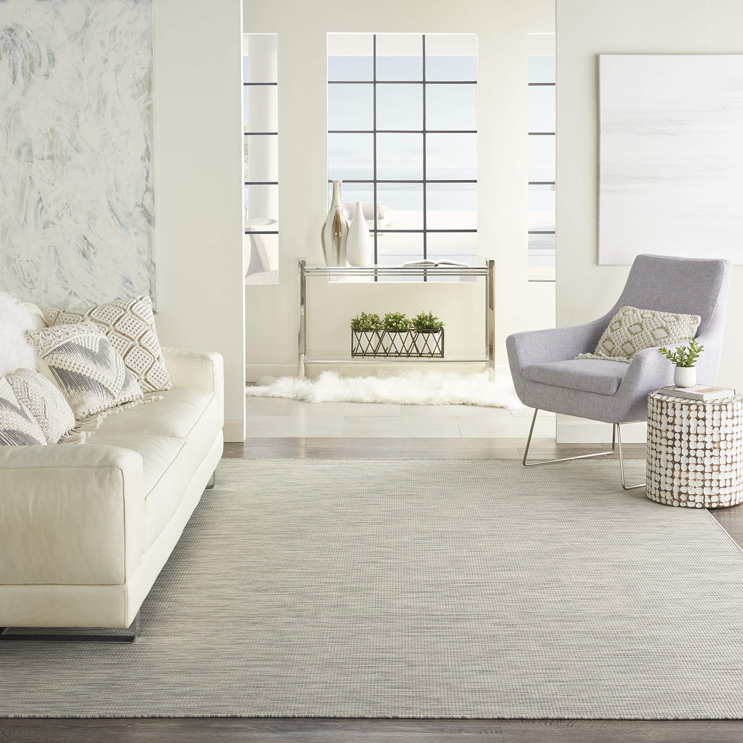 Nourison Positano Indoor-Outdoor Light Grey 7 x 10 Area Rug, Easy Cleaning, Non Shedding, Bed Room, Living Room, Dining Room, 