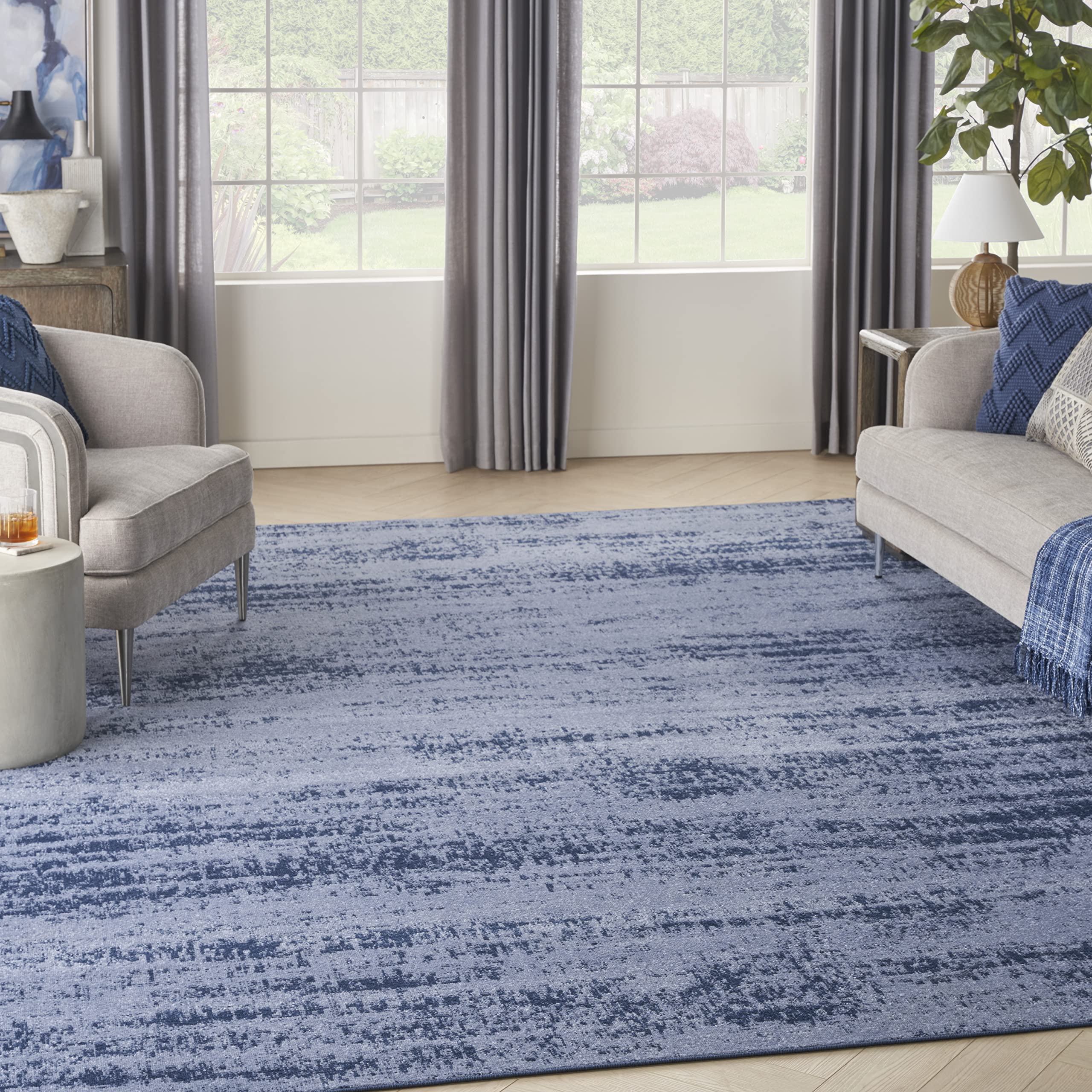 Nourison Essentials Indoor/Outdoor Solid Abstract Denim 10 x 14 Area Rug, Easy Cleaning, Non Shedding, Bed Room, Living Room, 