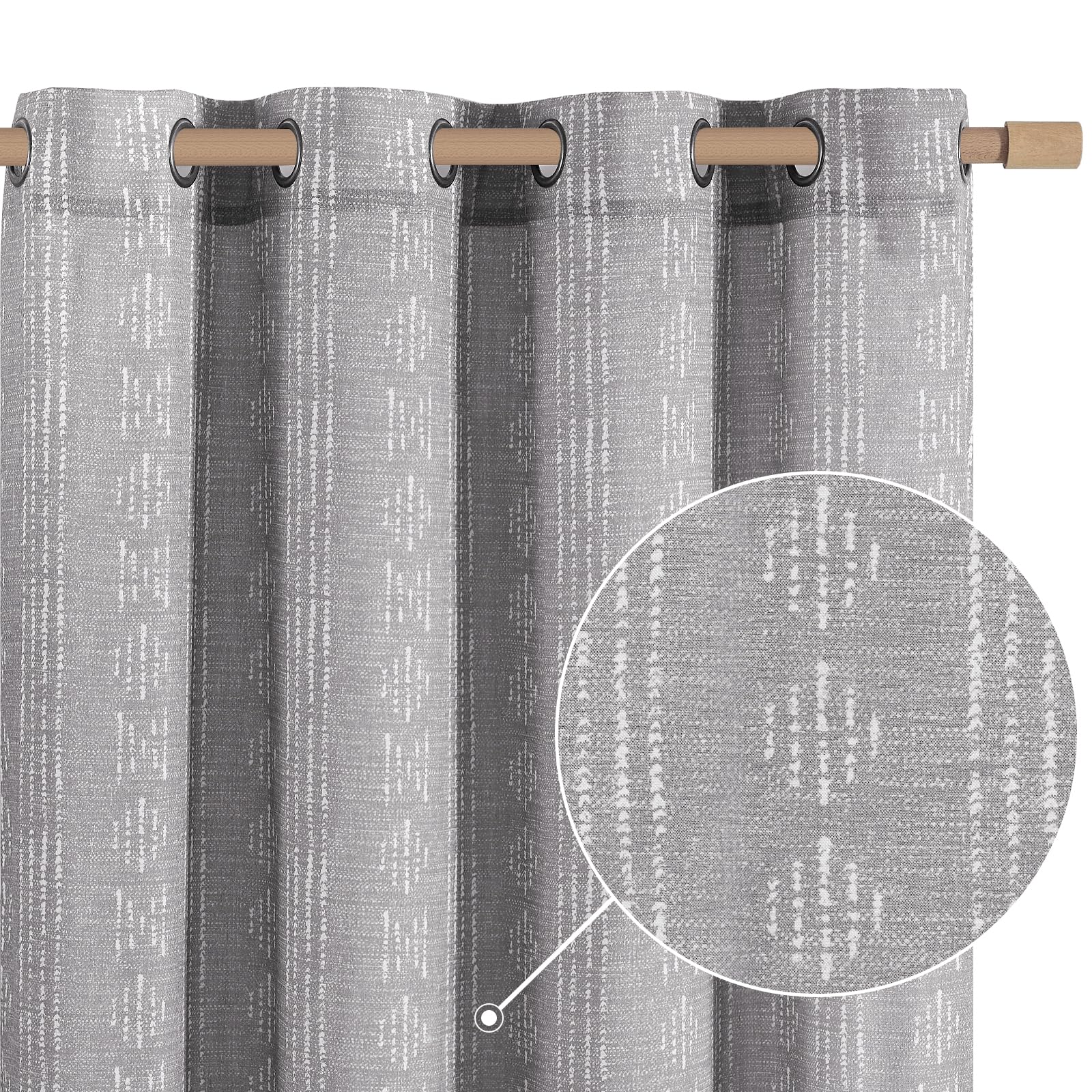 jinchan Boho Curtains Linen Curtains for Living Room Farmhouse Grey Curtains 96 Inch Length for Bedroom Grommet Semi Sheer Drape