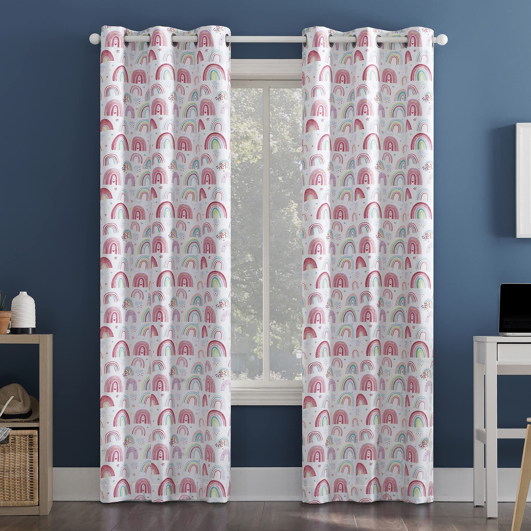Sun Zero Rainbows Print Total Blackout Grommet Curtain Panel, 40 x 84, Multi