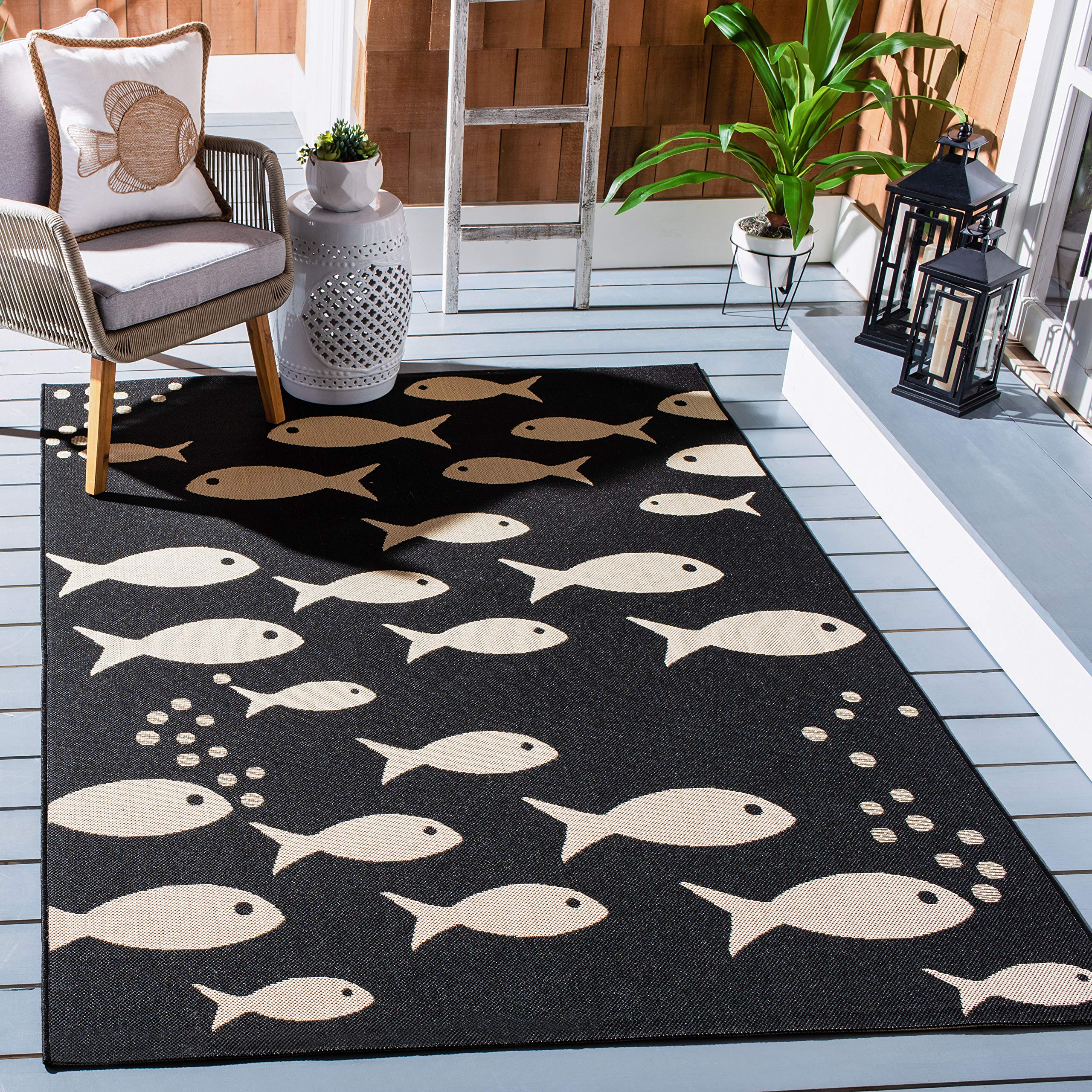 SAFAVIEH Courtyard Collection Accent Rug - 27 x 5, Black & Beige, Non-Shedding & Easy Care, Indoor/Outdoor & Washable-Ideal fo