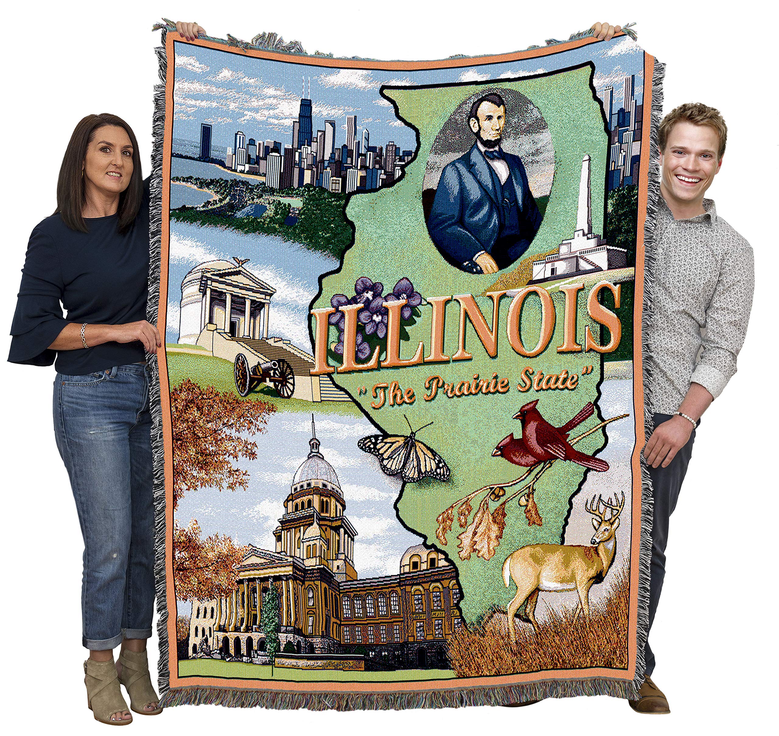 Pure Country Weavers State of Illinois Blanket - Gift Tapestry Throw Woven from Cotton - Made in The USA (72x54)
