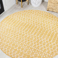 JONATHAN Y Moroccan Geometric Indoor Outdoor Round Area Rug 5 Ft Yellow/Cream, Ourika Textured Weave for Backyard, Patio, Porch,