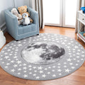 SAFAVIEH Carousel Kids Collection 67 Round Light Grey/White CRK135F Moon and Stars Non-Shedding Nursery Playroom Area Rug