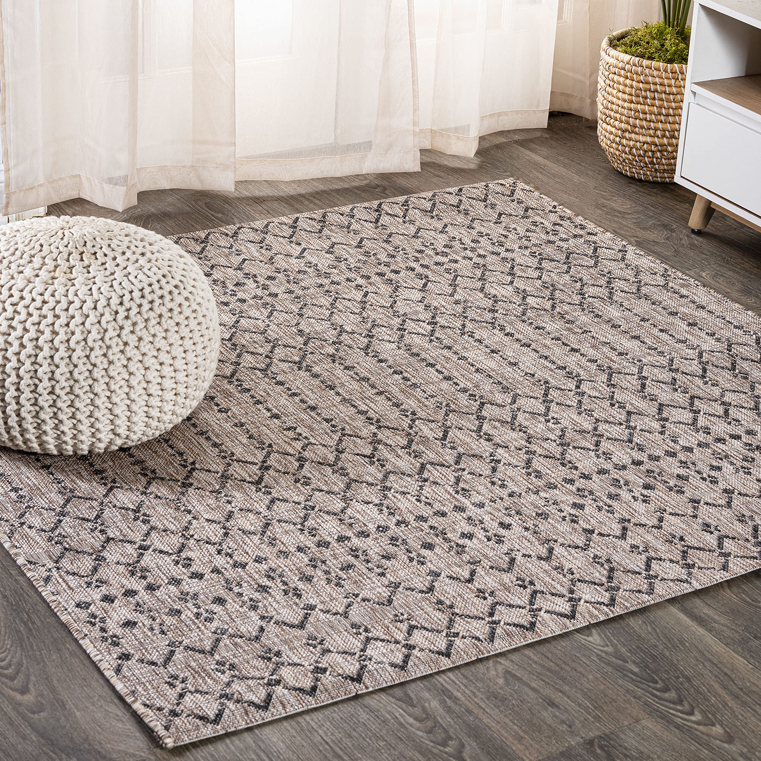 JONATHAN Y SMB108D-5SQ Ourika Moroccan Geometric Textured Weave Indoor Outdoor Area Rug, Bohemian, Rustic, Scandinavian Easy Cle