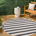 JONATHAN Y SMB112B-9R Aveiro Wide Stripe Black/Cream 9 Round Indoor/Outdoor Area Rug, Pet Friendly, Non-Shedding, Stain Resista