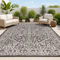 JONATHAN Y Boho Medallion Indoor Outdoor Area Rug 8X10 Black/Gray, Malta Textured Weave for Backyard, Patio, Porch, Easy-Cleanin