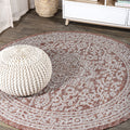 JONATHAN Y SMB101A-9R Sinjuri Medallion Textured Weave Red/Taupe 9 Round Indoor/Outdoor Area Rug, Pet Friendly, Non-Shedding, S